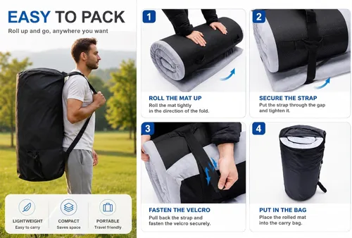 Vista 7 de Colchón de espuma para camping - Tapete enrollable portátil para dormir para coche, tienda de campaña, cuna y suelo - Impermeable, cómodo y compacto