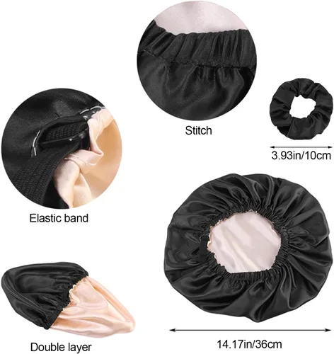 Vista 2 de Gorro de satén de seda para dormir, gorra grande ajustable de satén de seda para el cabello