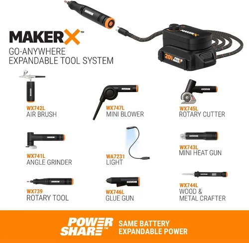 Vista 2 de Worx 20V MAKERX WX745L.9 ZipSnip Mini cortador giratorio (solo herramienta)