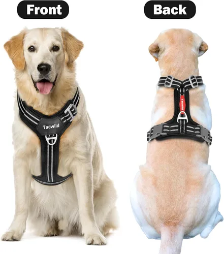 Vista 6 de Arnés sin tirones para perro, chaleco reflectante ajustable con broche de metal, malla suave transpirable sin estrangulamiento para cachorro, fácil