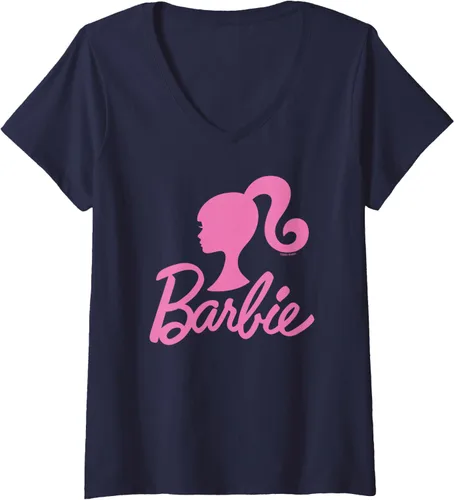 Vista 3 de Camiseta con cuello en V con logotipo rosa Barbie para mujer Barbie Negro