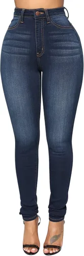 Vista 59 de KUNMI - Pantalones de mezclilla clásicos de cintura alta para mujer, elásticos, con efecto de levantamiento de glúteos, ajustados