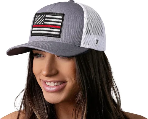 Vista 4 de HAKA Sombrero de bandera estadounidense, gorra de camionero de Estados Unidos para hombres y mujeres, gorra de béisbol ajustable, malla a presión