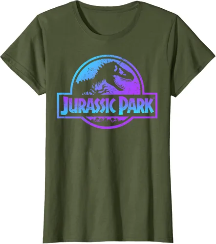 Vista 80 de Jurassic Park Camiseta de manga corta con logotipo Fossil azul y morado Negro