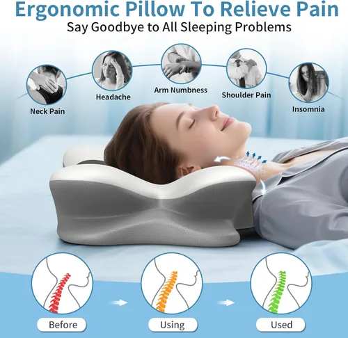 Vista 3 de Almohada cervical para aliviar el dolor de cuello, almohada ergonómica para dormir, almohadas de espuma viscoelástica de contorno para dormir