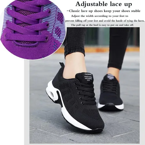 Vista 5 de Dimleen Tenis modernos para mujer, con cámara de aire, de malla, transpirable, con cordones, ligeros, con soporte de arco, ortopédicos que absorben