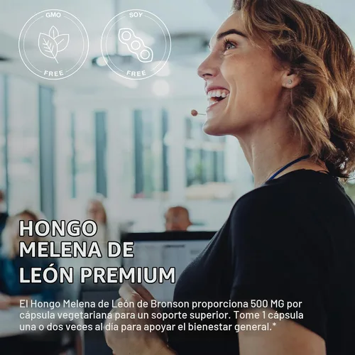Vista 4 de Bronson Hongos melena de león 500 mg Hericium Erinaceus sin OMG, 60 cápsulas vegetarianas