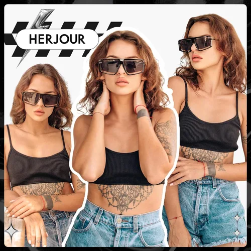 Vista 3 de Gafas de sol cuadradas retro de gran tamaño para mujeres y hombres, gafas de sol de moda AR82157