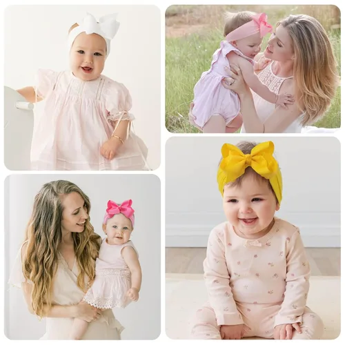 Vista 3 de CÉLLOT Diademas de 20 colores para bebé niña con lazos para el pelo de 4 pulgadas, turbante de nailon, diademas para recién nacidos y niños pequeños