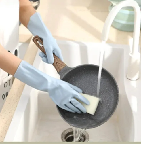 Vista 9 de 3 pares de guantes duraderos para lavar platos sin látex, puño de 15 pulgadas de largo, ideales para limpieza de cocina, lavandería, jardinería