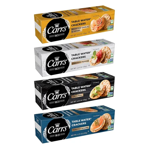 Vista 7 de Carr's Galletas de agua de mesa, galletas horneadas, aperitivos de fiesta, paquete variado de 4 sabores (4 cajas)
