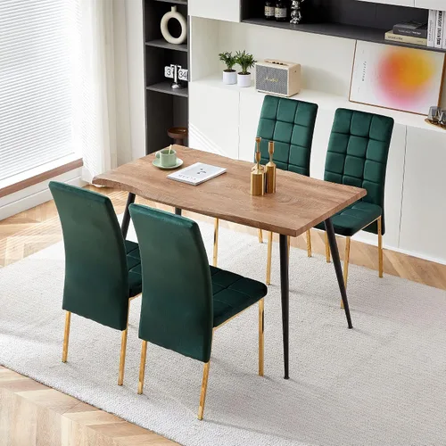 Vista 15 de Howtek Juego de mesa de comedor rectangular para 4, moderno de mediados de siglo con 4 sillas de cocina de terciopelo tapizado negro, juego de mesa