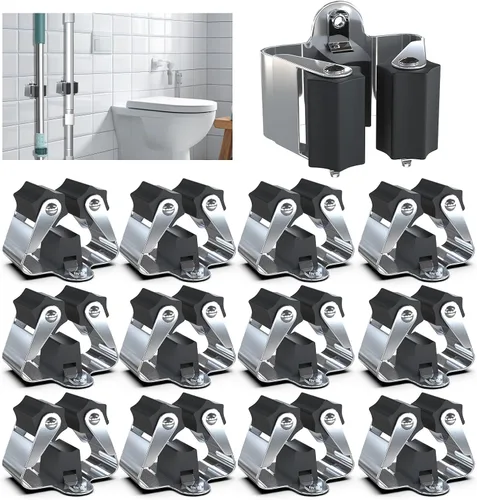 Vista 12 de 3-H - Soporte de pared para escobas, 8 unidades, clips organizadores de escoba y trapeador de acero inoxidable resistente, soportes de montaje