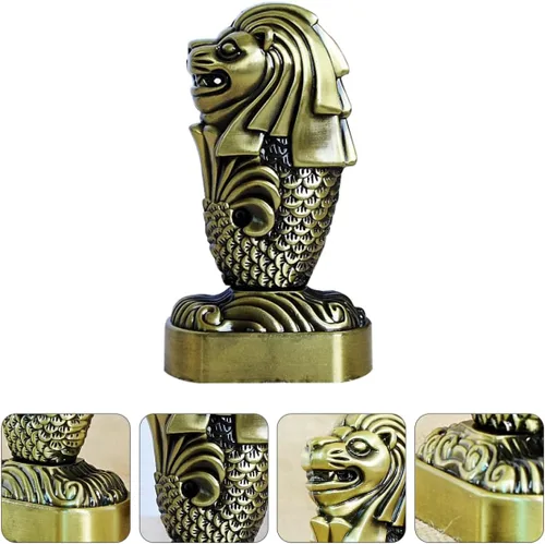 Vista 5 de LIFKOME Decoración para el hogar, 1 unidad, adorno de gárgola retro, aleación china para metal presente coche bronce suerte Merlion Lion decoración