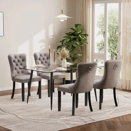 Vista 111 de Baysitone Juego de mesa de comedor de cristal de 51 pulgadas para 4, juego de 5 piezas de comedor moderno, mesa de cocina rectangular de vidrio