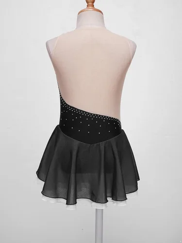 Vista 3 de Kids Girls Sleeveless Figure Ice Skating Dress Leotard Mesh Splice Roller Skating Dance Performance Costume