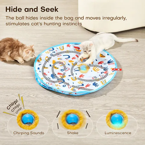 Vista 3 de Potaroma - Juguetes interactivos para gatos, pelota de movimiento rápido en alfombra de juego, pelota automática con movimiento activada por