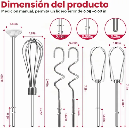Vista 3 de Batidor de mano para batidora de mano Kitchenaid KHM3 KHM5 KHM7 KHM9, incluye batidor, varilla de mezcla y gancho para masa, accesorios de batidora
