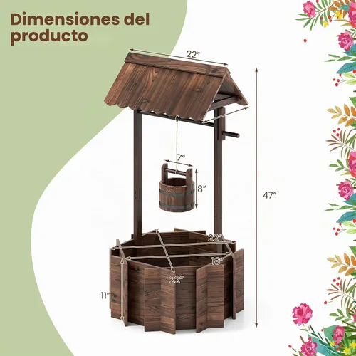 Vista 8 de HAPPYGRILL Maceta de madera con cubo colgante