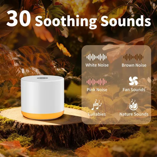 Vista 2 de Máquina portátil de ruido blanco, mini máquina de sonido con luz, 30 sonidos relajantes, recargable para adultos, bebés, niños, máquina de ruido