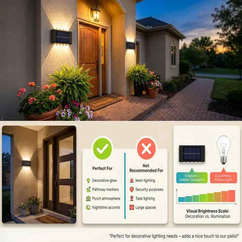 Vista 6 de ASLIDECOR 10 luces LED solares de pared hacia arriba, paquete de 4 lámparas iluminadas con sensor de luz solar al aire libre, IP65, impermeable