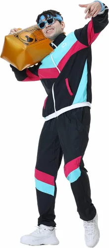Vista 7 de Conjunto deportivo de los años 80 para hombres y mujeres, conjunto de rompevientos retro de los años 80 y 90 para hombres, traje deportivo