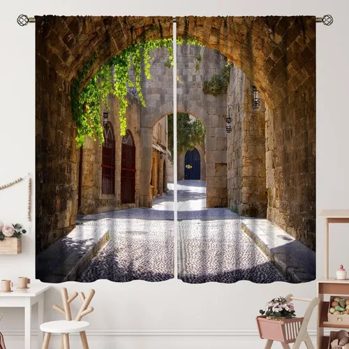 Vista 19 de Cortinas italianas, patio antiguo, sillas de café de Italia, casas históricas en la calle, sala de estar, dormitorio, cortinas opacas con bolsillo