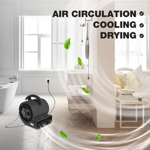 Vista 5 de MOUNTO Ventilador Air Mover de 1/5 hp de 800 cfm, ventilador de secado de pisos, motor de aire compacto de 3 velocidades con doble salida, cable