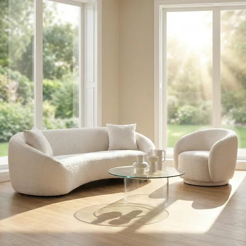 Vista 3 de Juego de 2 sofás curvos, modernos sofás de sala de estar, sofás integrales, sofás de 3 plazas + silla giratoria de 360 grados con respaldo curvado