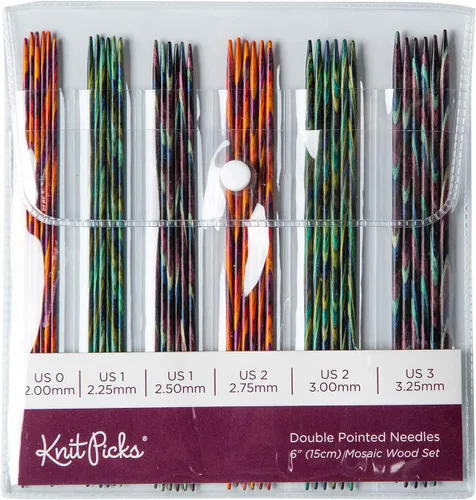 Vista 4 de Knit Picks Juego de agujas de tejer de madera de doble punta (mosaico de 4 pulgadas) 4" DPN set comes with seven sizes from US 0 - 4 (2 - 3.5 mm)