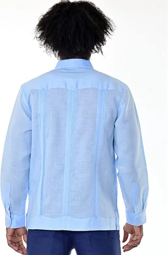 Vista 5 de bohio Guayabera, 100% lino, tradicional cubano (4), manga larga con bolsillo