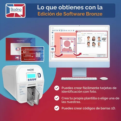 Vista 5 de Bodno Magicard D - Impresora de tarjetas de identificación de doble cara y suministros completos Software de identificación de paquete - Edición