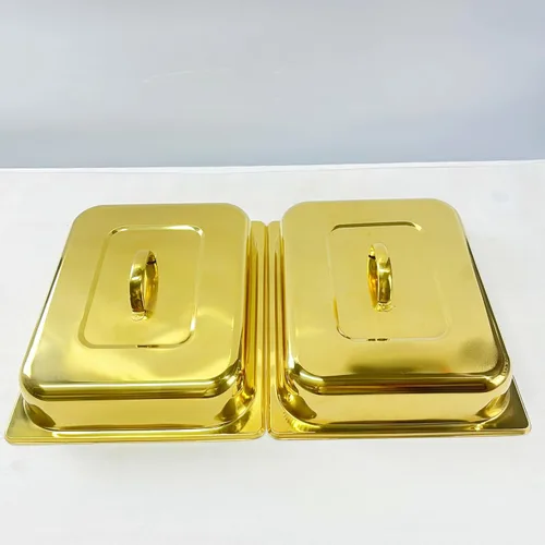 Vista 7 de Golden Chafing - Juego de bufé de platos de acero inoxidable de 9 cuartos de galón, servidores de buffet de 9 litros con soporte para combustible