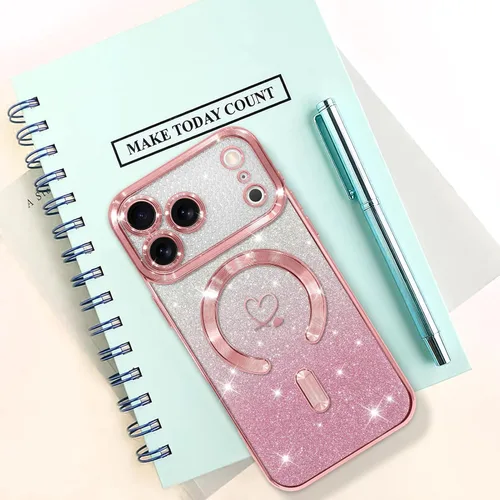 Vista 5 de Bonoma Compatible con iPhone 17 Pro Case 2025 Heart Glitter - Rosa