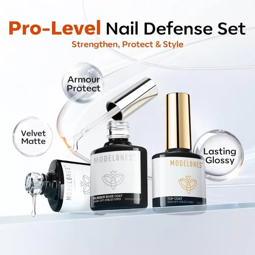 Vista 3 de modelones Juego de Base y Capa Superior para Esmalte de Uñas en Gel, 3 Piezas Base de Goma y Capa Superior de Gel Transparente Brillante y Mate a