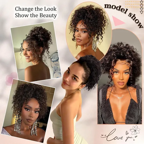 Vista 3 de FREEMEIGE Extensión de cola de caballo, cola de caballo rizada ondulada de 8 pulgadas para mujeres negras, corto, suave, natural, sintético, grueso