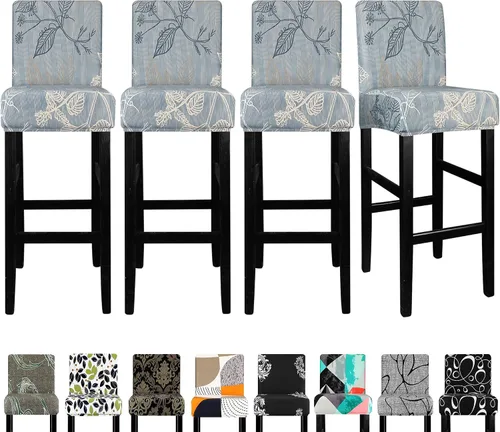 Vista 13 de Lellen Juego de 2 fundas para taburetes de bar, fundas jacquard para taburetes de bar, fundas deslizables elásticas para taburetes de bar