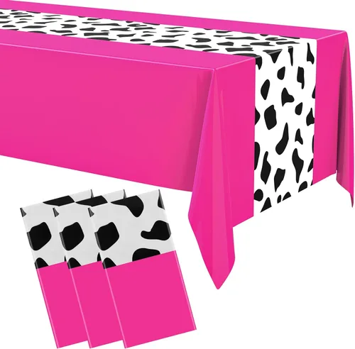 Vista 11 de Paquete de 3 manteles con estampado de vaca negra, 54 x 108 pulgadas, mantel rectangular desechable para fiesta de vaquera occidental, mi primer