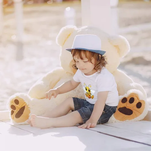 Vista 3 de Camiseta de algodón para niños pequeños con diseño de abejas y animales, Diseo Aqua Blue.