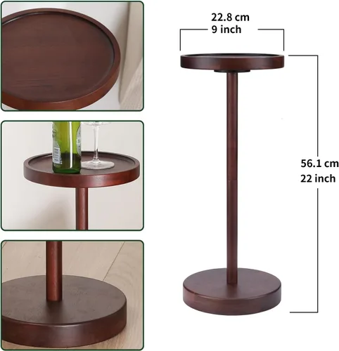 Vista 2 de Mesa auxiliar con pedestal de madera de acacia maciza, redonda pequeña Mesa Martini