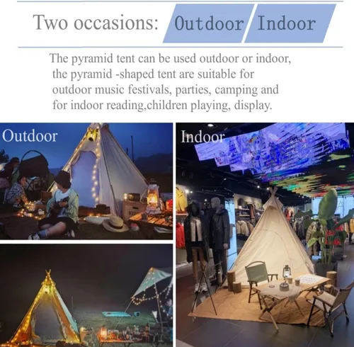 Vista 4 de Latourreg Tienda de campaña al aire libre para 2 personas de 6.6 ft de lona para acampar pirámide Tienda grande de pagoda de tipi para adultos
