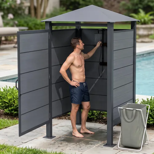 Vista 8 de Domi - Cabina de ducha para exteriores con techo impermeable, cabina