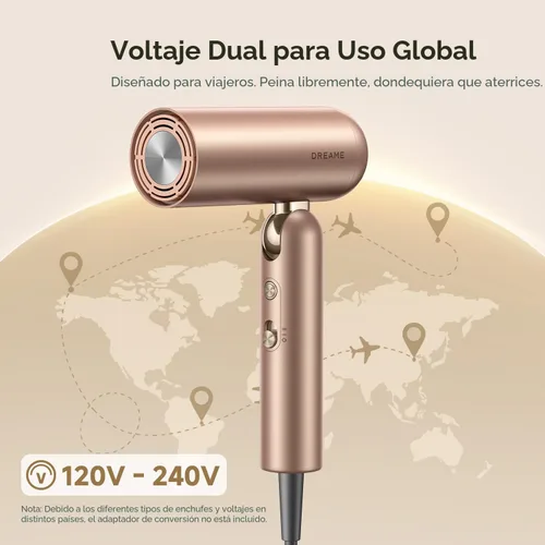 Vista 4 de Dreame Secador de pelo Pocket Pro, secador de pelo de viaje de doble voltaje con difusor, soplador de pelo iónico profesional de alta velocidad