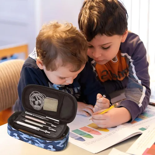 Vista 4 de Estuche de lápices de estilo camuflaje para niños y adultos, caja de lápices azul para niños, hombres, niñas y mujeres, bolsa de almacenamiento
