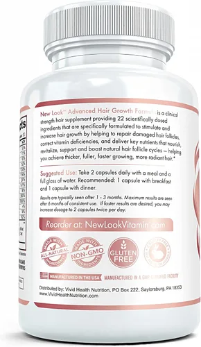 Vista 8 de New Look Vitaminas de apoyo al crecimiento del cabello para mujeres y hombres Suplemento de fuerza clínica para la pérdida de cabello Apoya