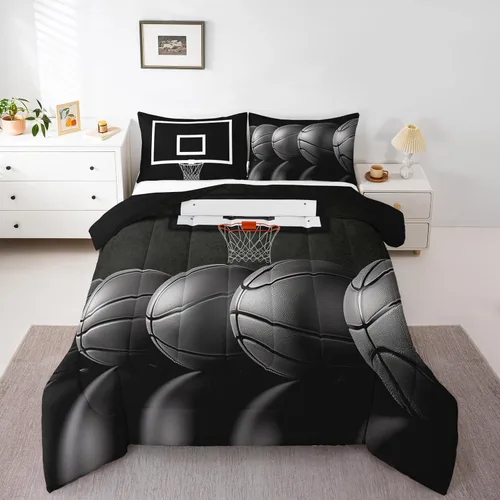 Vista 194 de Juego de ropa de cama de baloncesto para niños y adolescentes, juego de edredón deportivo para niños, tamaño matrimonial, suave, ligero, decoración