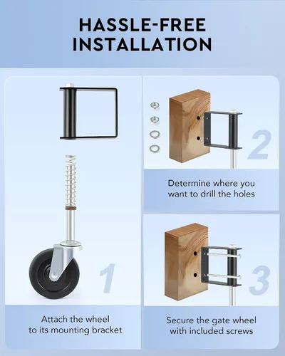 Vista 7 de CO-Z Rueda de Puerta con Resorte de 4" para Cercas de Tubo de Madera/Metal con Puertas Batientes, Rueda Giratoria de Montaje Lateral de 360 Grados