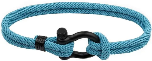 Vista 11 de Pulsera náutica de marinero con cierre de cuerda, brazalete de acero con tornillo de acero y grilletes de anclaje marino, dos filas