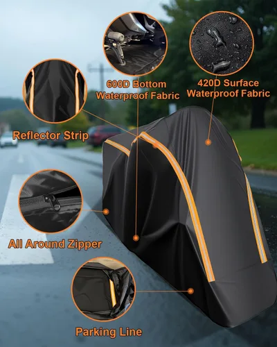 Vista 7 de Funda Completa para Motocicleta Impermeable para Almacenamiento Interior/Exterior, Funda Impermeable para Motocicleta Resistente con Tiras