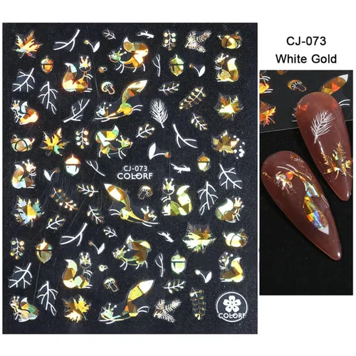 Vista 6 de 6 hojas de calcomanías para uñas de otoño, Acción de Gracias, 3D, autoadhesivas, hojas de arce, suministros de arte de uñas, flores de oro blanco